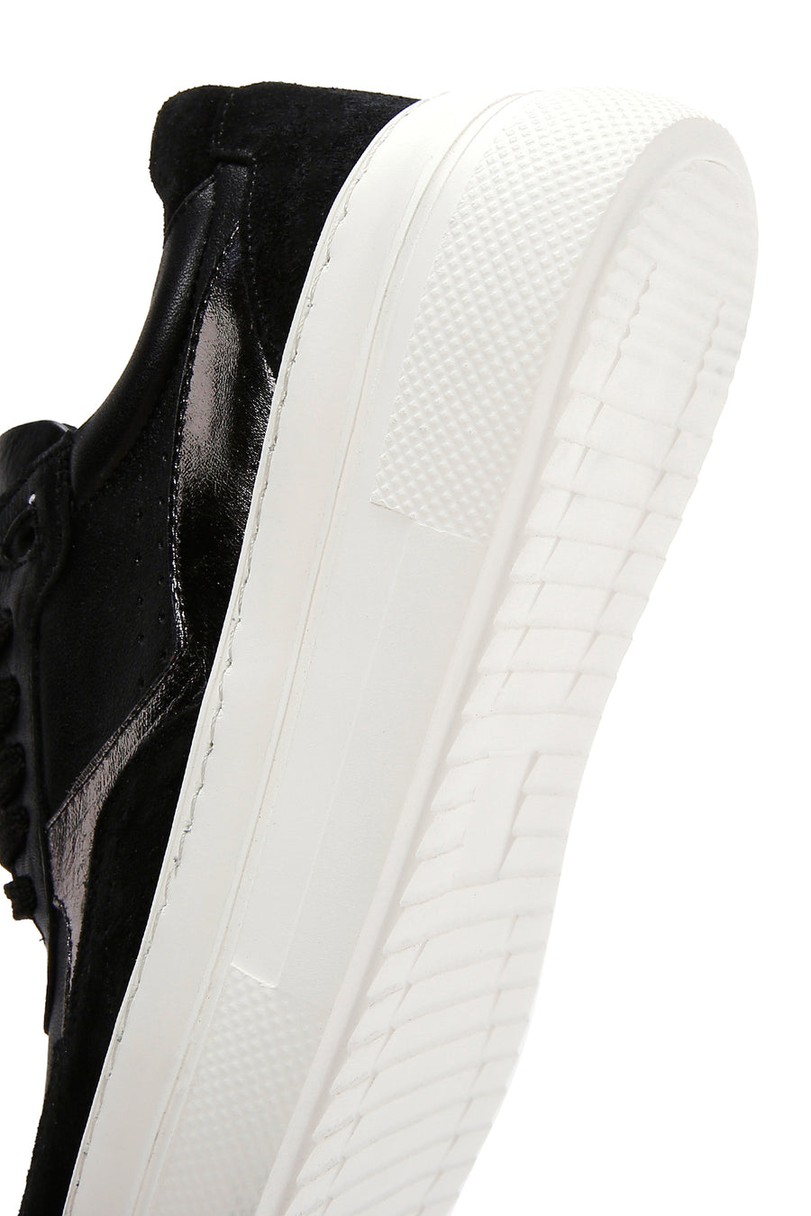 Women's Black Leather Thick Soled Sneaker