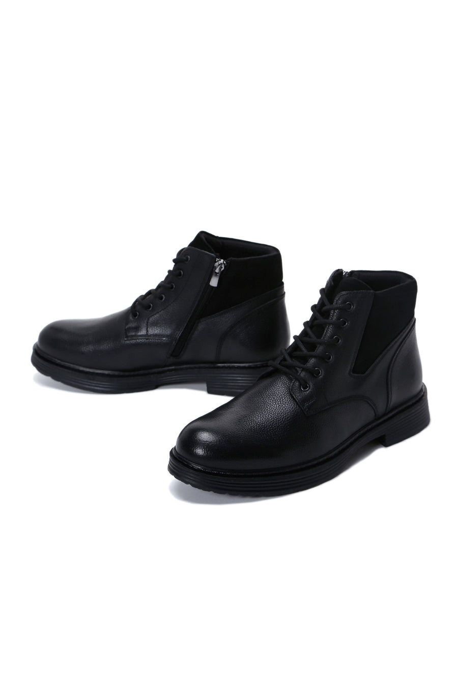 Men's Black Leather Zippered Casual Boots