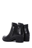 Women's Black Leather Heeled Bootie | Derimod