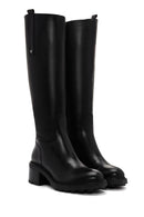 Women's Black Thick Heeled Zippered Leather Boots | Derimod