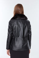 Samantha Women's Black Fur Leather Jacket | Derimod