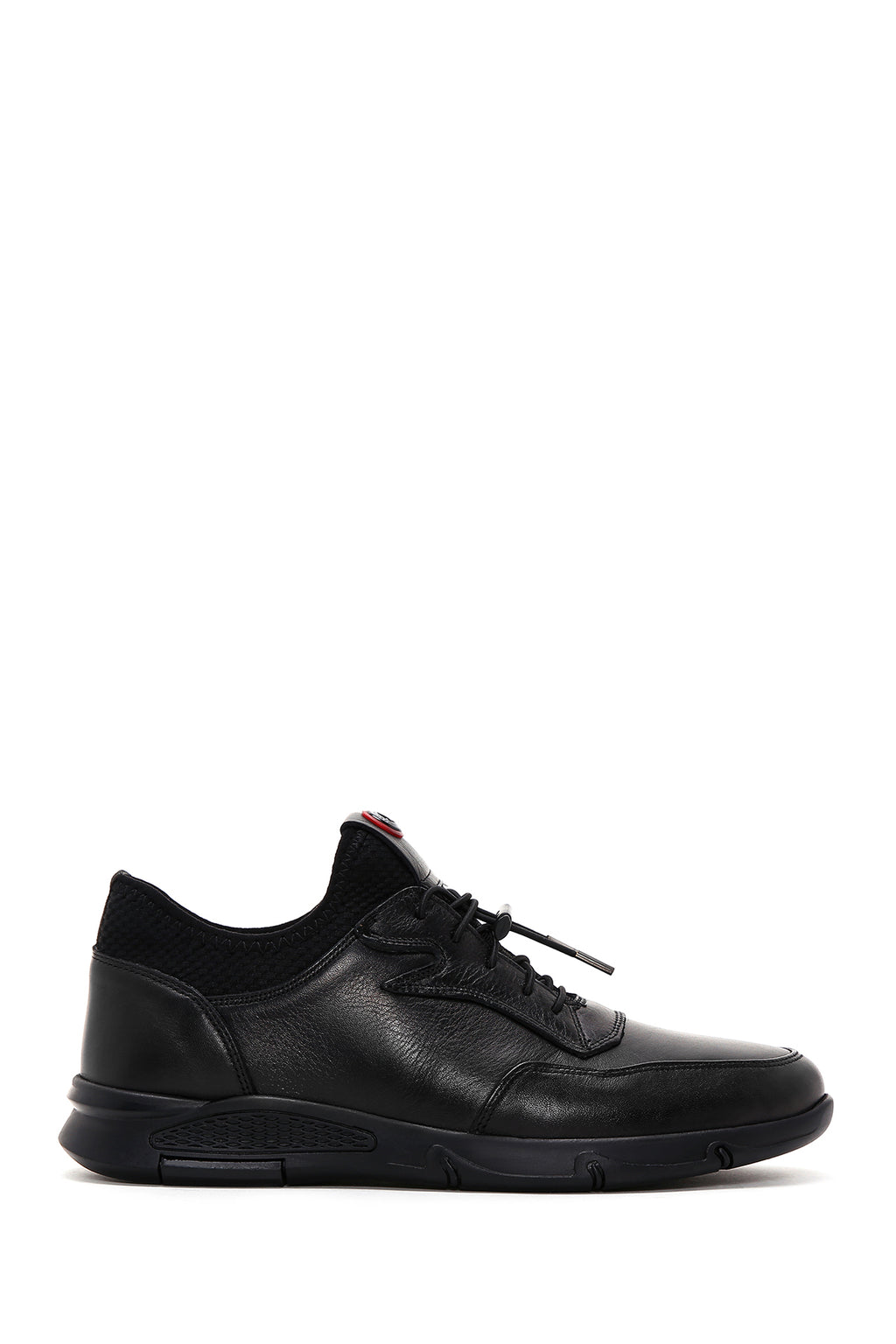 Erkek Siyah Bağcıklı Deri Casual Sneaker