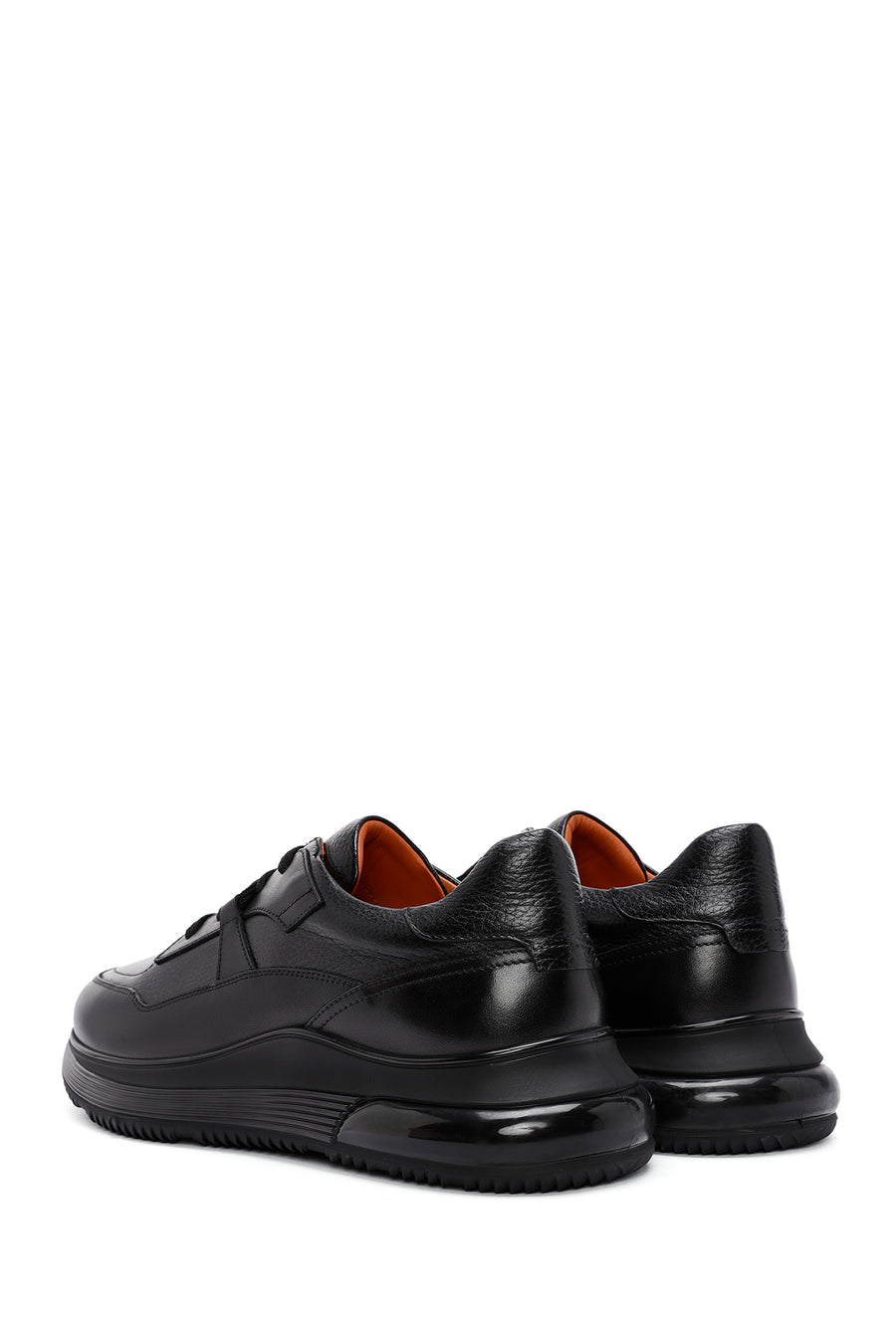 Erkek Siyah Bağcıklı Deri Casual Sneaker