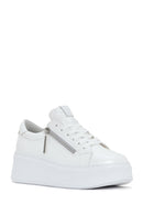 Women's White Thick Sole Side Zipper Leather Sneaker | Derimod