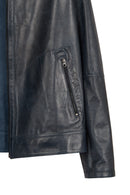 Clint Male Navy Mandarin Collar Reversible Suede Leather Jacket | Derimod