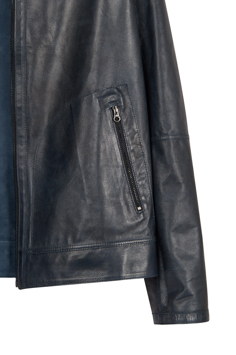 Clint Male Navy Mandarin Collar Reversible Suede Leather Jacket