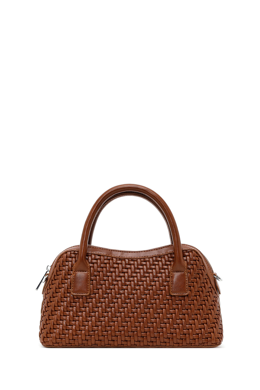 Woman Brown Long-Strap Braided Shoulder Bag