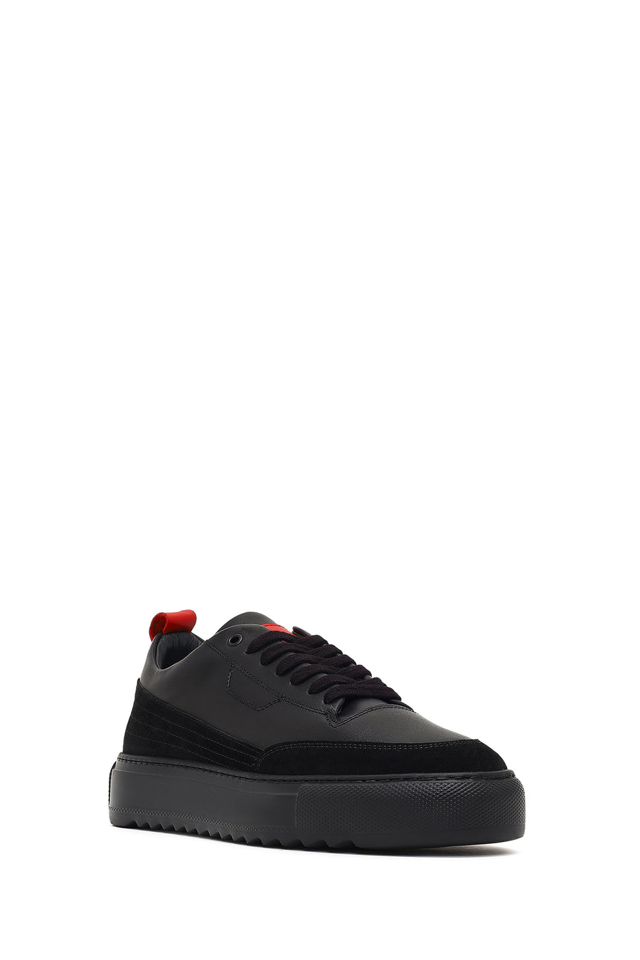 Erkek Siyah Bağcıklı Kalın Tabanlı Deri Sneaker