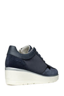 Geox Women's Navy Blue Ilde Thick Sole Lace Up Leather Sneaker | Derimod