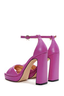 Women's Fuchsia Leather Platform Heeled Sandals | Derimod