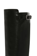 Women's Black Buckle Zippered Leather Boots | Derimod