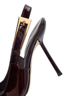 Women's Burgundy Buckled Slingback Heeled Patent Leather Shoes | Derimod