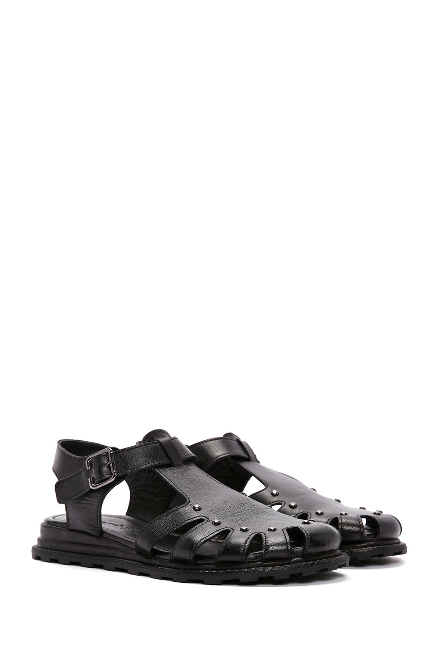 Women's Black Ankle Strap Leather Sandals