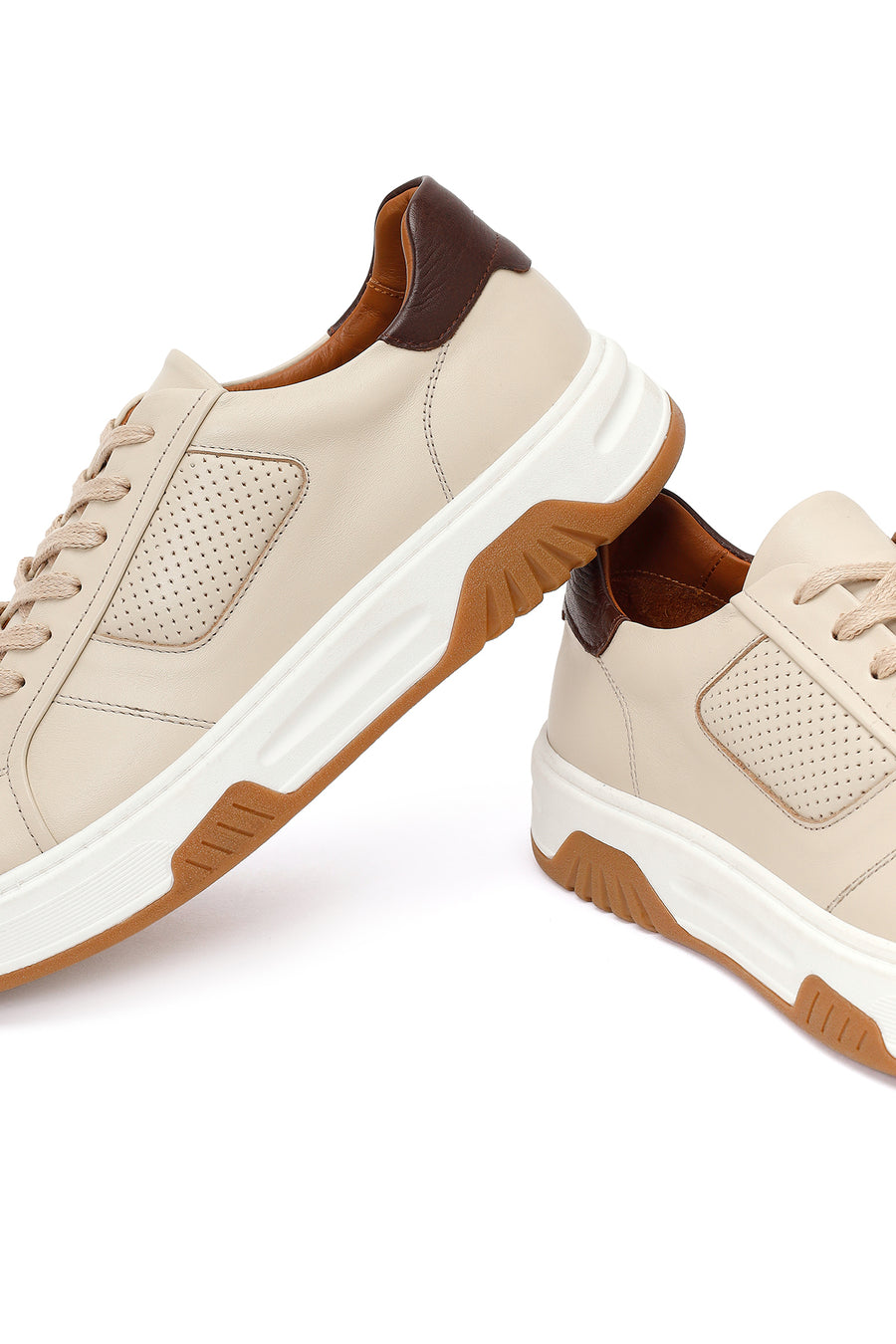 Men's Beige Chunky Sole Lace-up Leather Sneaker