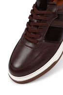 Erkek Kahverengi Bağcıklı Deri Sneaker | Derimod