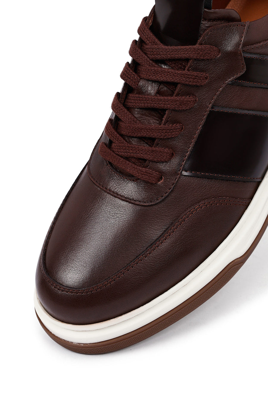 Erkek Kahverengi Bağcıklı Deri Sneaker