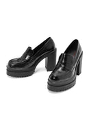 Women's Black Thick Heel Patent Leather Masculine Loafer | Derimod