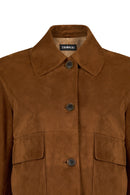 Trix Woman Brown Oversize Suede Leather Jacket | Derimod