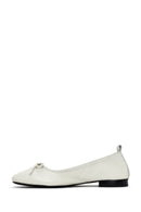 Women's White Leather Ballerinas with Buckle Detail | Derimod