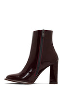 Woman Burgundy Zip Closure High Thick-Heel Patent Leather Leather Boots | Derimod