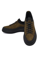 Male Khaki Lace-Up Thick-Soled Nubuck Leather Sneaker | Derimod