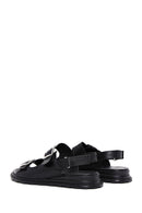 Women's Black Leather Buckle Flat Sandals | Derimod