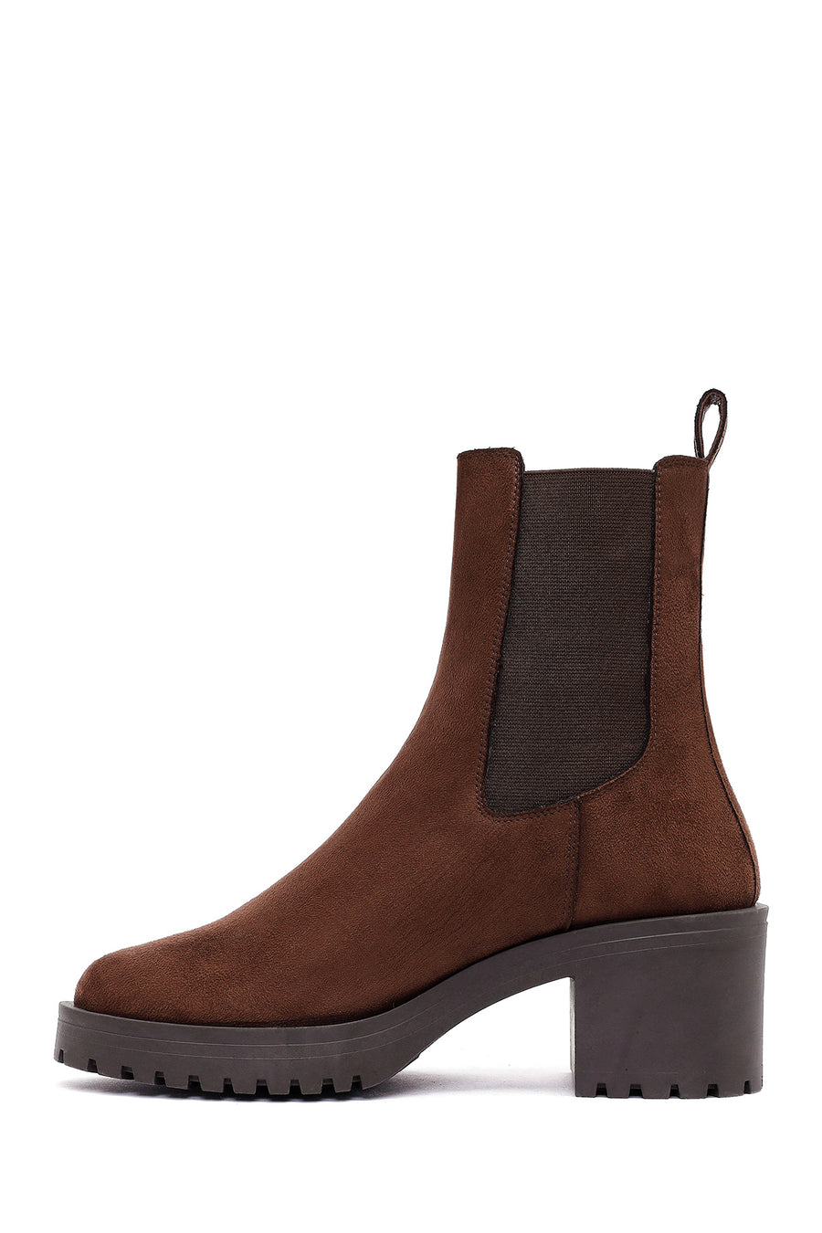 Women's Brown Thick Heeled Suede Chelsea Boot