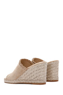 Women's Beige Wedge Heeled Suede Leather Espadrille Slippers | Derimod