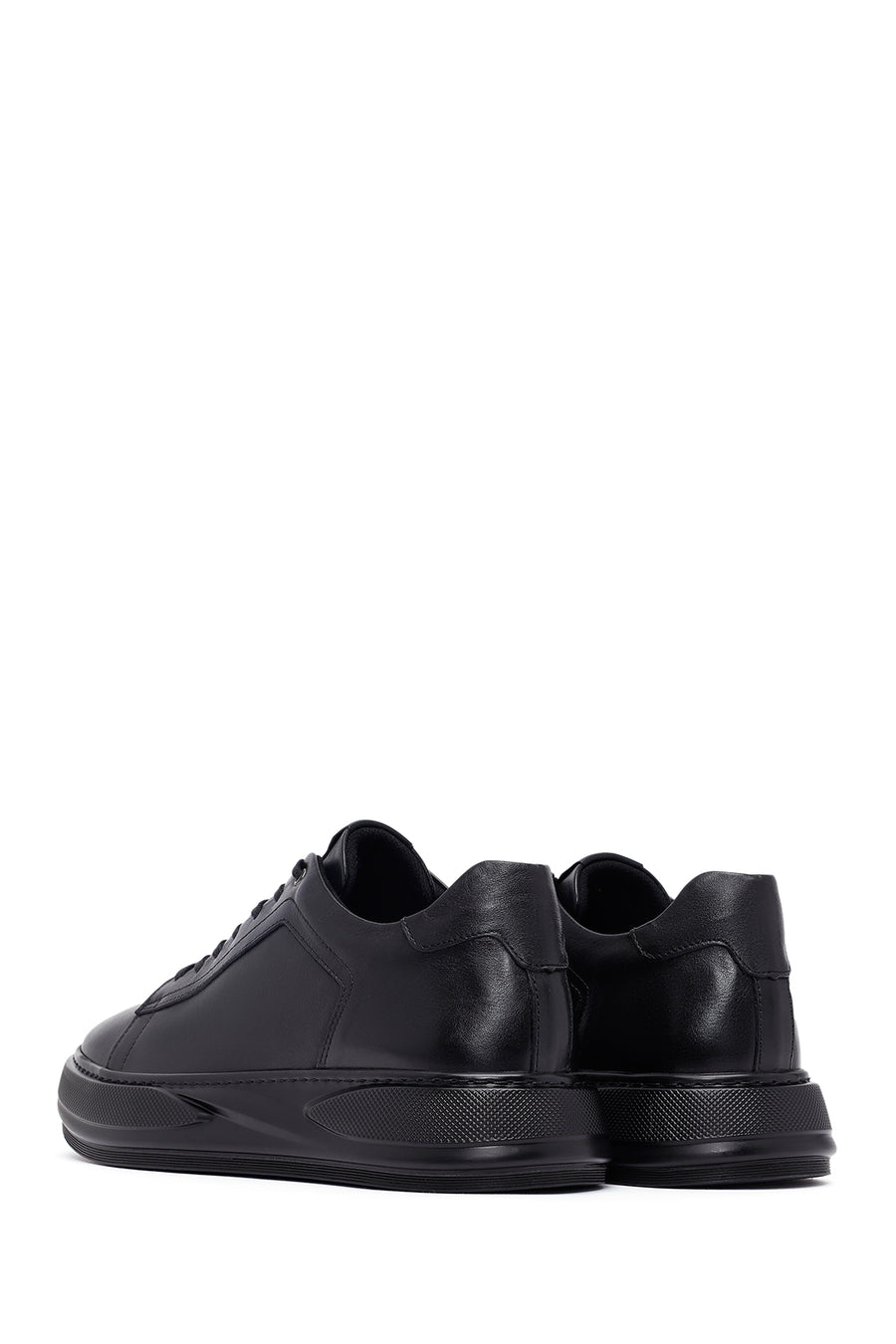 Erkek Siyah Bağcıklı Kalın Tabanlı Deri Sneaker