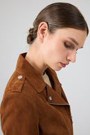 Layla Women's Brown Biker Suede Leather Jacket | Derimod