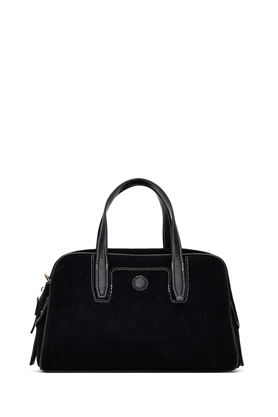 Woman Black Long-Strap Suede Shoulder Bag