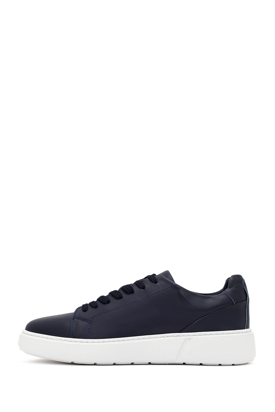 Erkek Lacivert Bağcıklı Deri Sneaker
