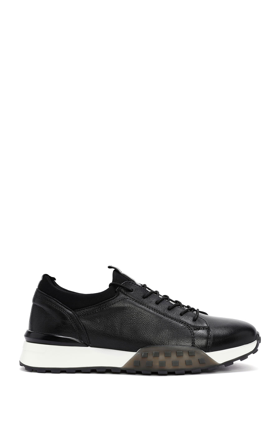 Men's Black Thick Sole Lace-up Leather Casual Sneaker 24SFD637118 | Derimod