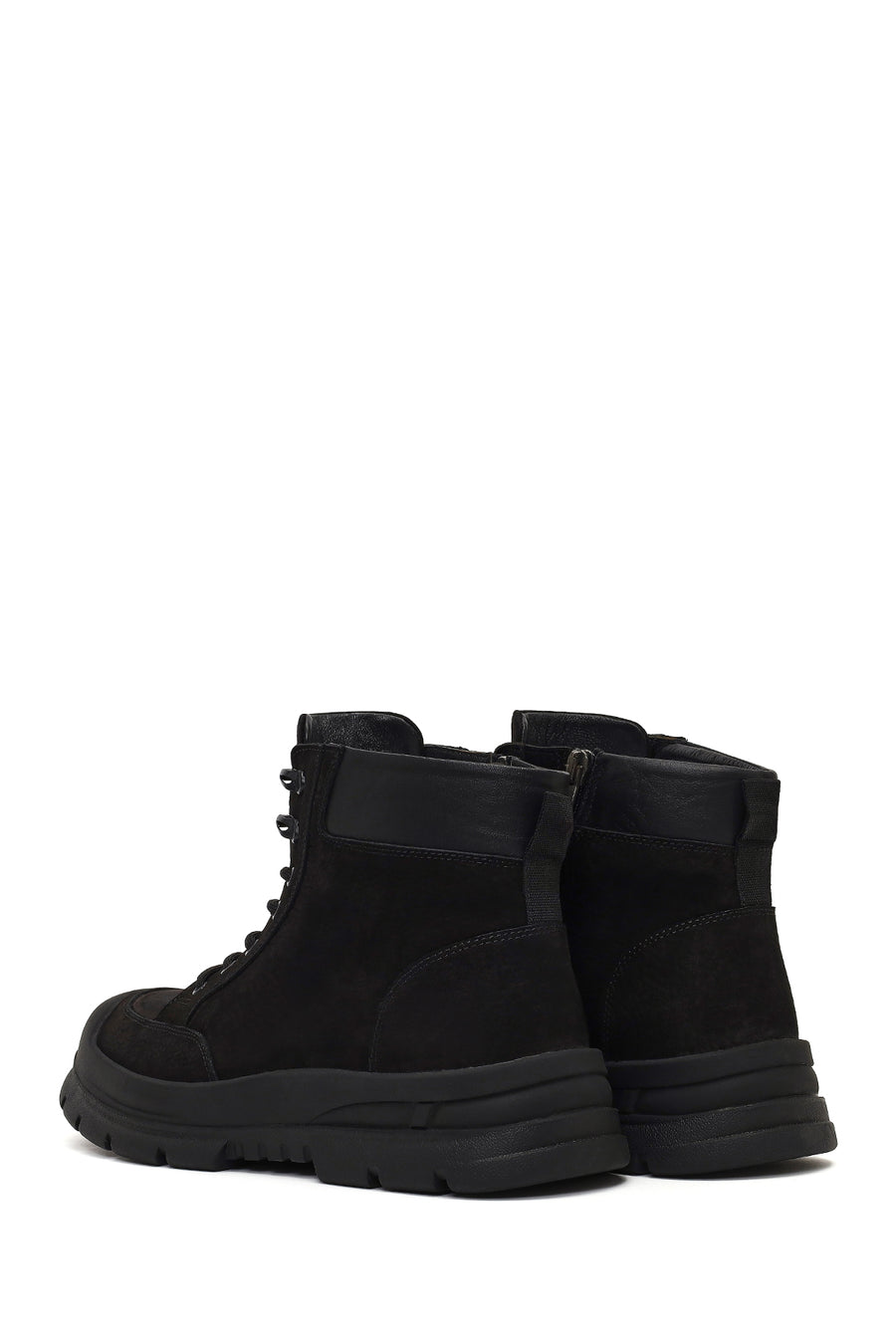 Men's Black Lace-Up Zipper Nubuck Leather Casual Boot