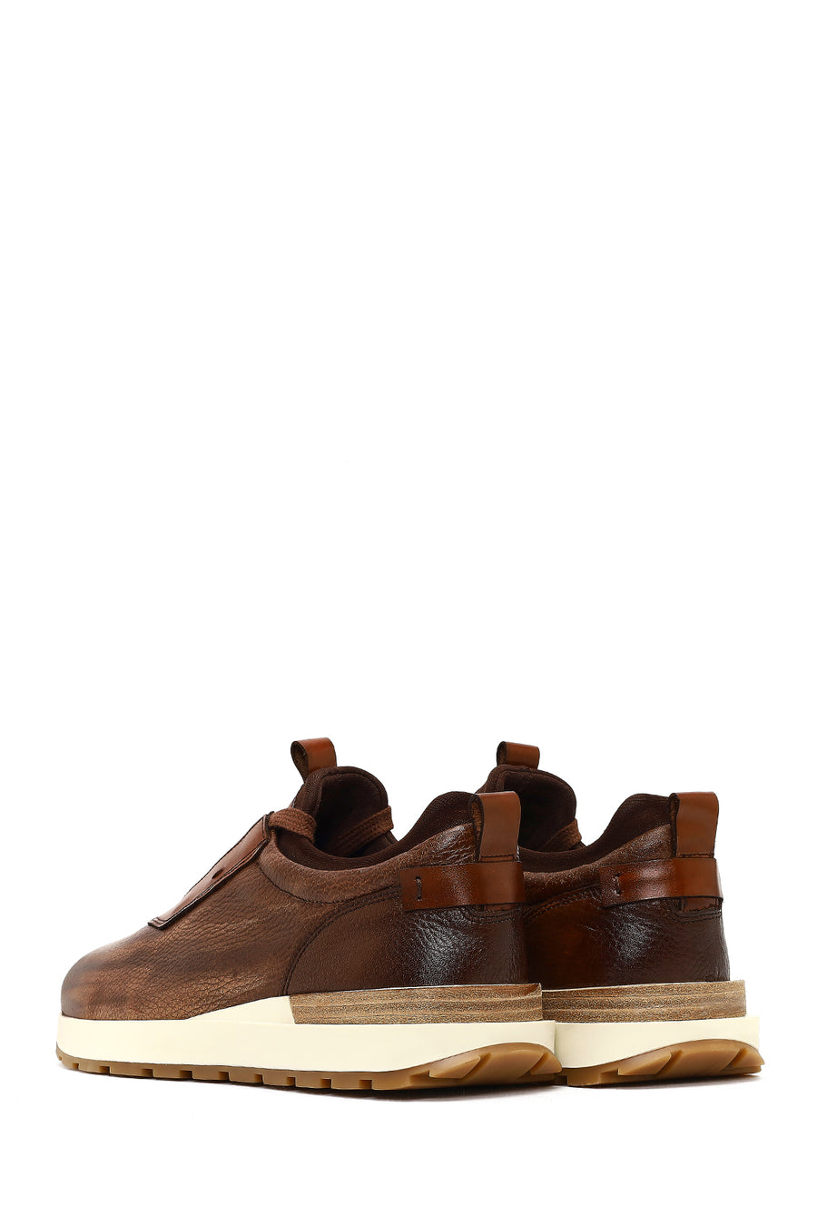 Men's Brown Thick-Soled Leather Casual Sneaker