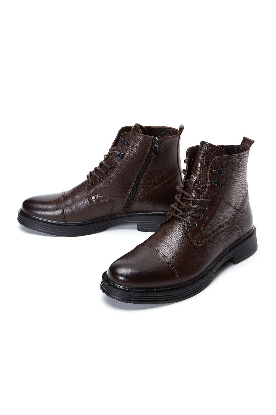 Men's Brown Leather Flat Boots