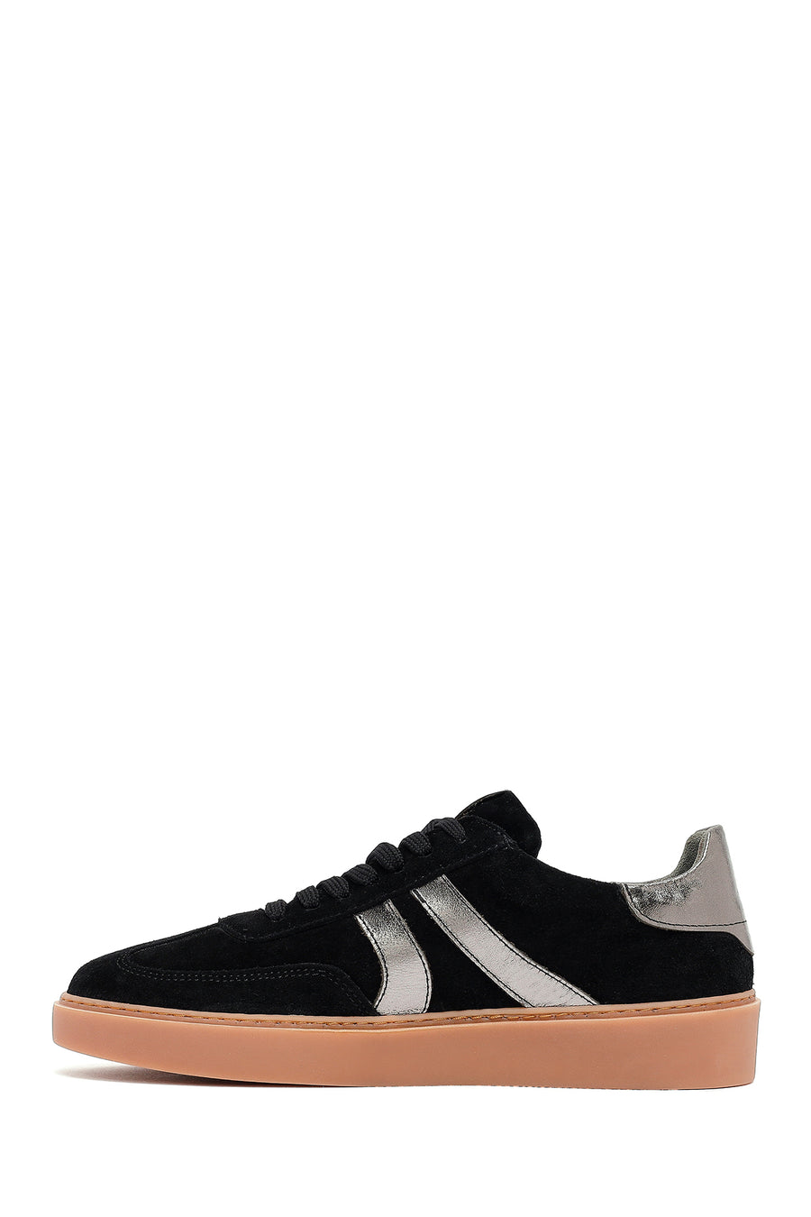 Woman Black Lace-Up Suede Leather Sneakers