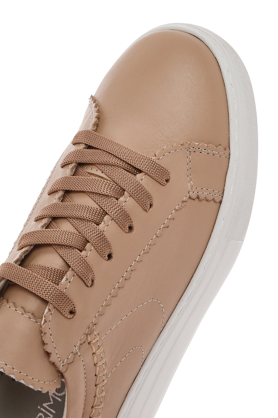 Kadın Bej Bağcıklı Kalın Tabanlı Deri Sneaker