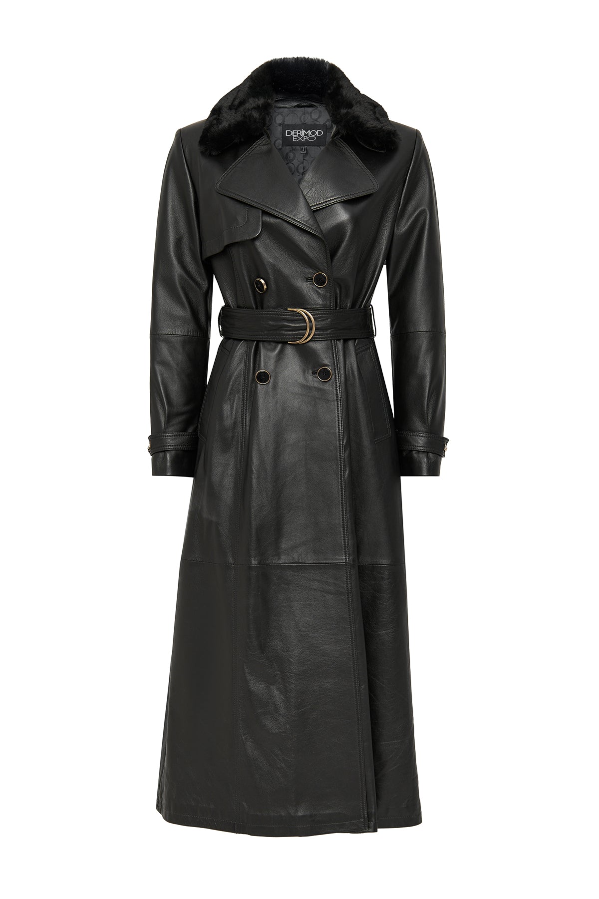 Jenny Women's Black Fur Belt Detailed Leather Trench Coat 23WGE51681M | Derimod