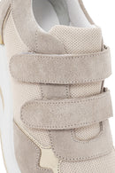 Women's Beige Thick Heeled Strappy Leather Sneaker | Derimod