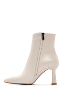 Women's Beige Zippered Thin Heeled Leather Boots | Derimod