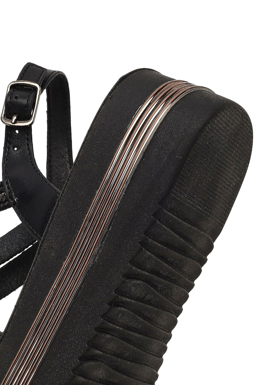 Women's Black Thick Soled Stoned Sandals