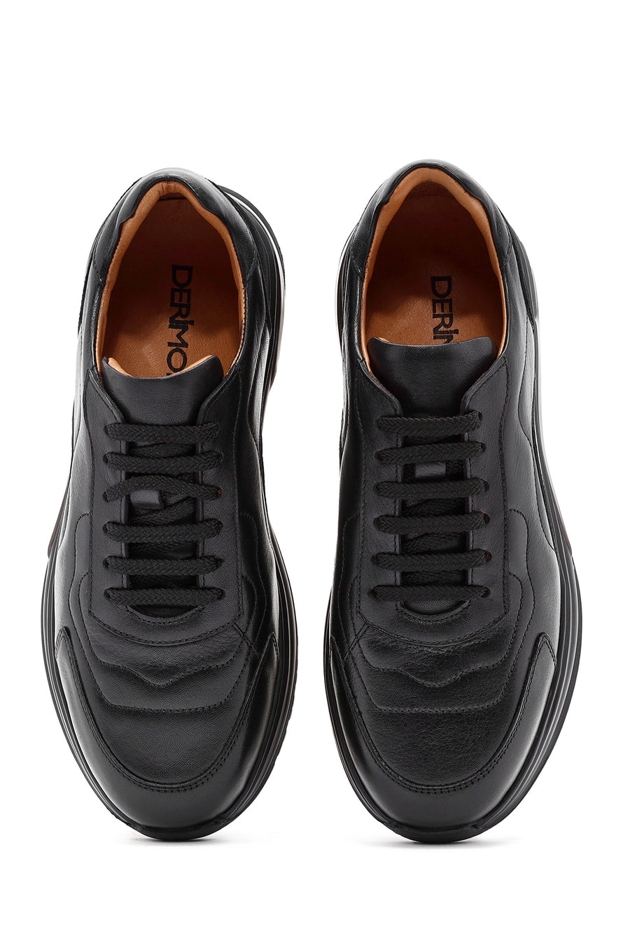 Erkek Siyah Bağcıklı Deri Sneaker