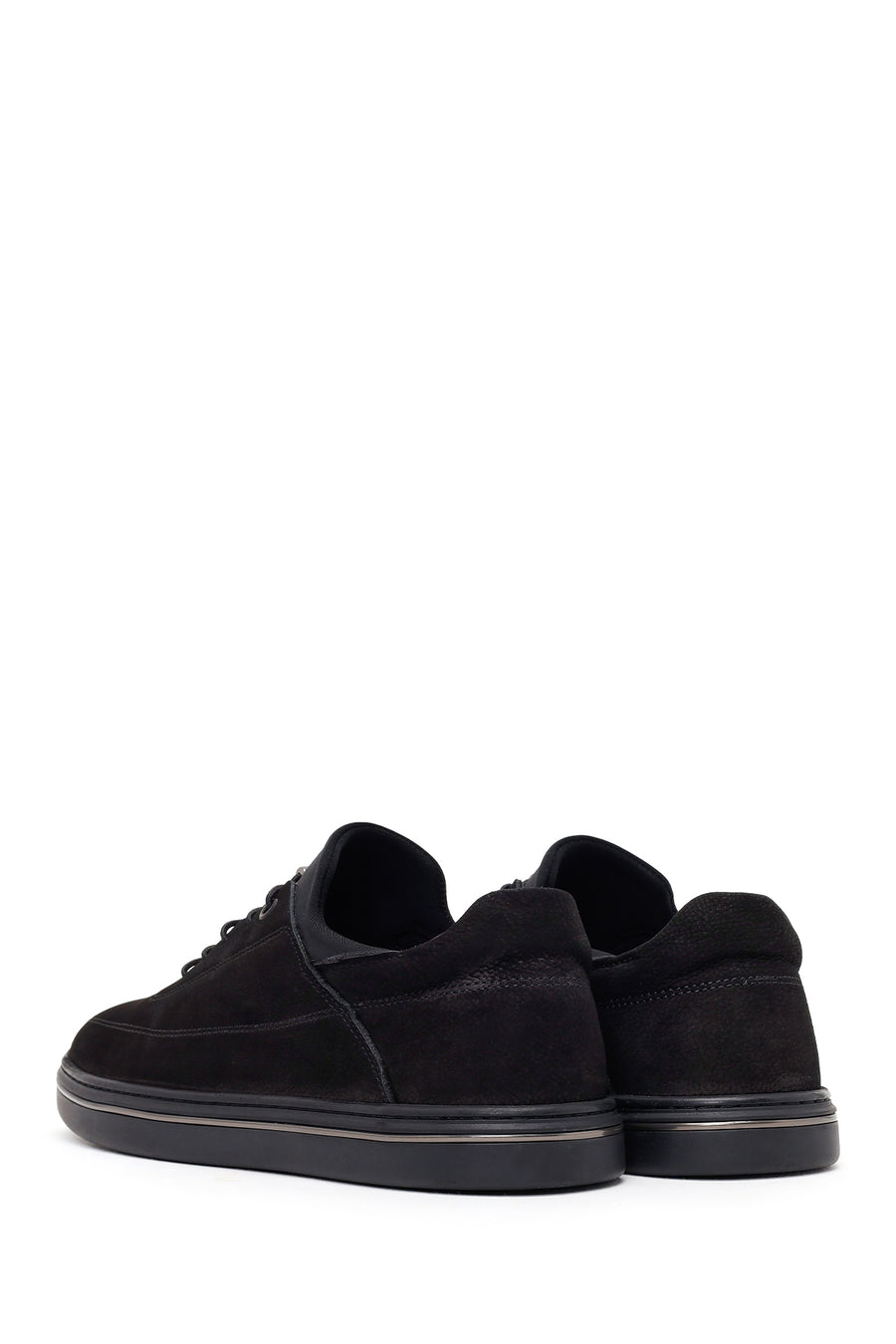Erkek Siyah Bağcıklı Nubuk Deri Casual Sneaker