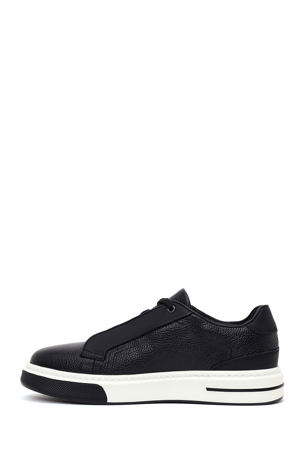 Erkek Siyah Bağcıklı Kalın Tabanlı Deri Sneaker
