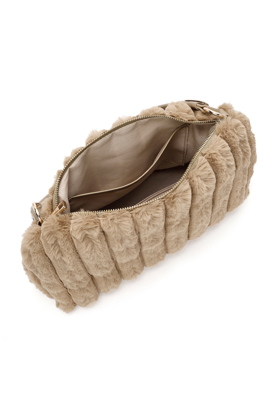 Women's Beige Accessory Detailed Plush Shoulder Bag