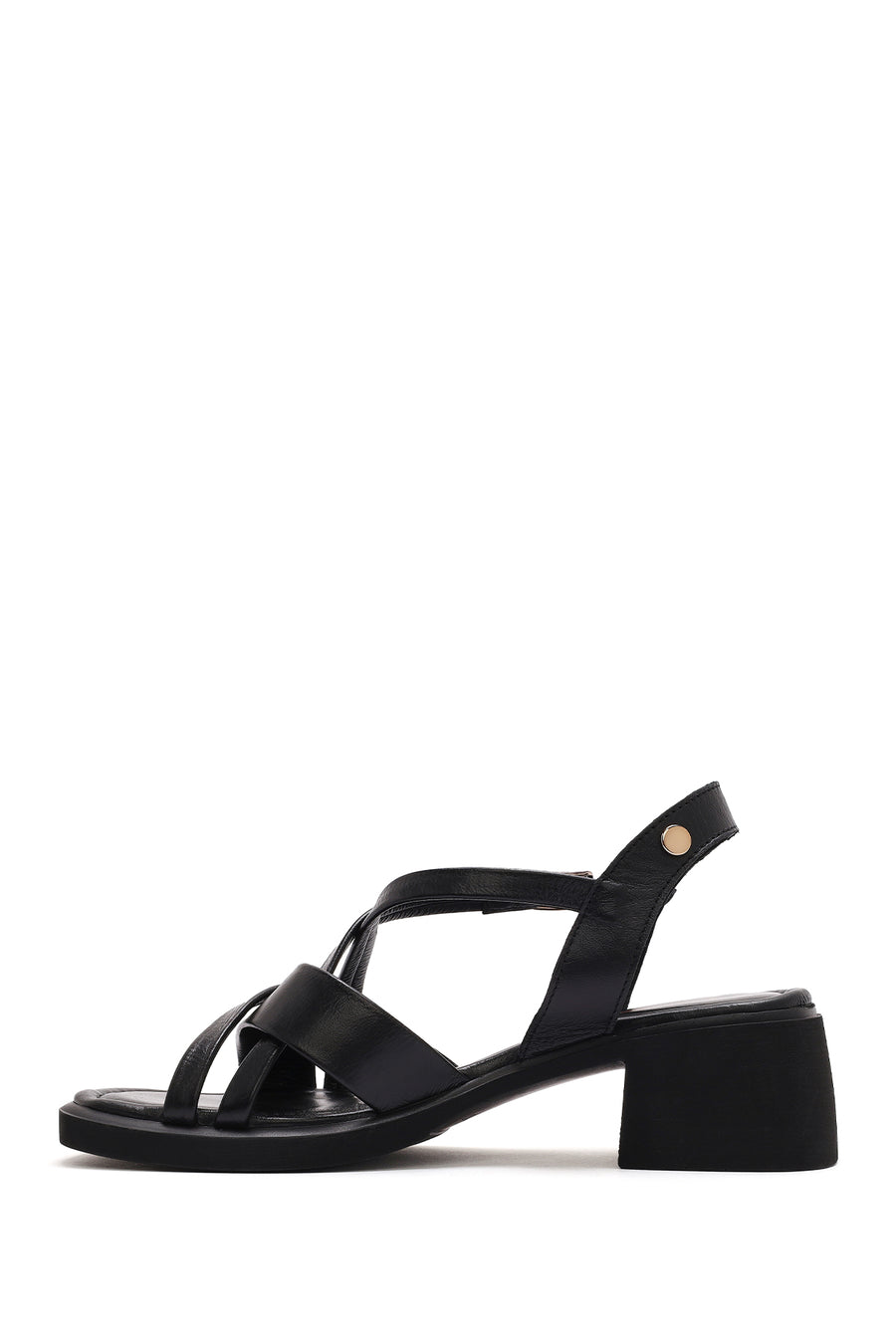 Women's Black Ankle Buckle Low Heeled Leather Sandals