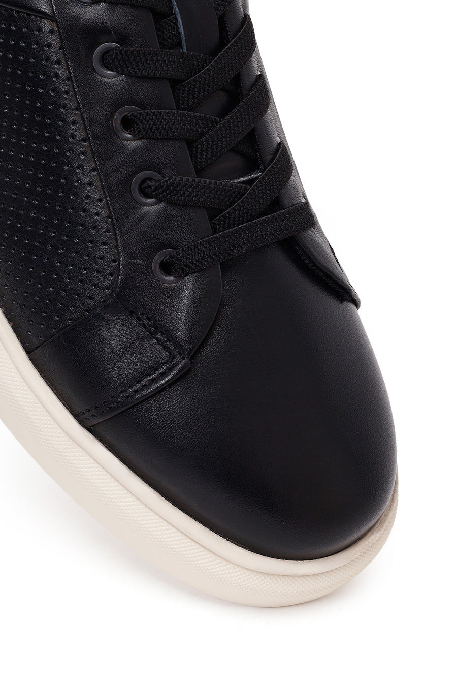 Erkek Siyah Bağcıklı Deri Sneaker