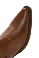 Women's Tan Leather Heeled Cowboy Boots | Derimod