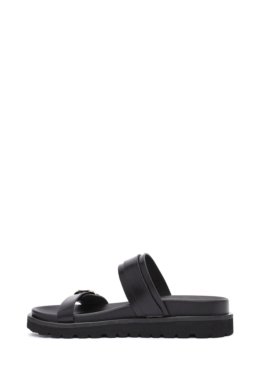 Women's Black Double Buckle Slippers